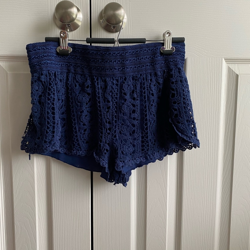 Navy blue crochet shorts